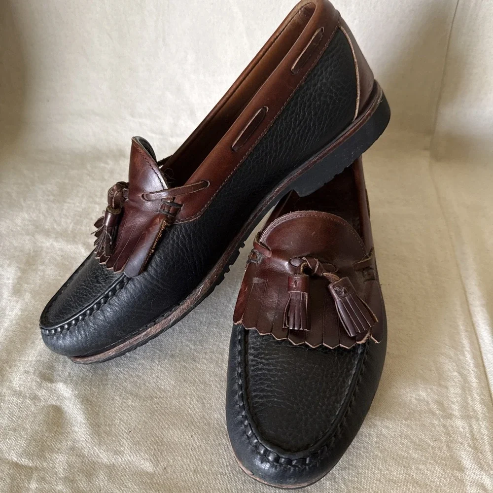 Allen Edmonds Nashua Tassel Loafers 10.5 Brown/Black Pebbled Leather Vintage
